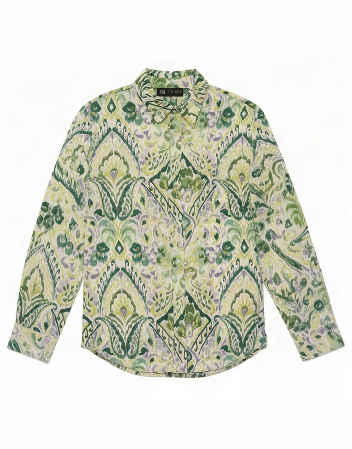 Damska koszula oversize Zara UK 10, mała, zielona, poliester Paisley