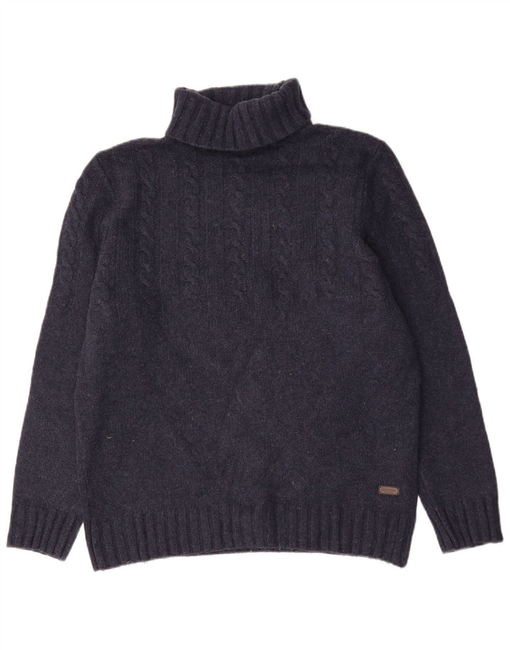 Męski sweter Barbour z wywijanym dekoltem, duży, granatowy, wełniany