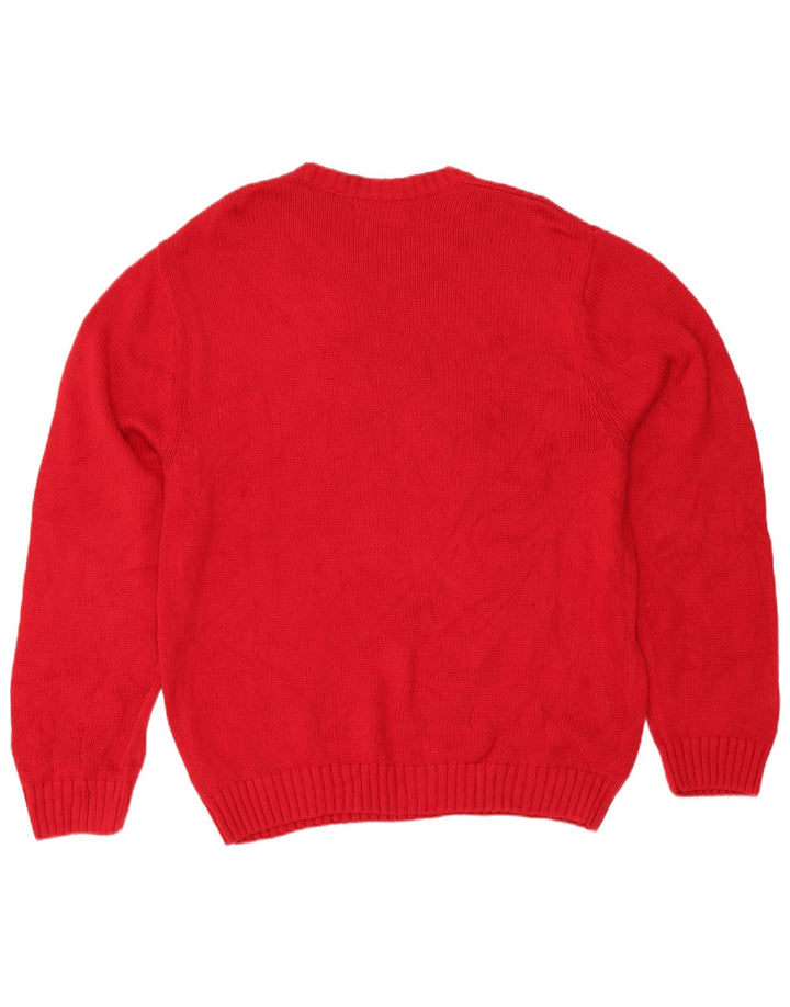 Męski sweter z wycięciem pod szyją Chaps, duży, czerwony, bawełniany