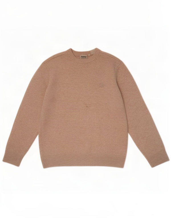 Męski sweter Timberland z dekoltem w łódkę, duży, beżowy, z owczej wełny