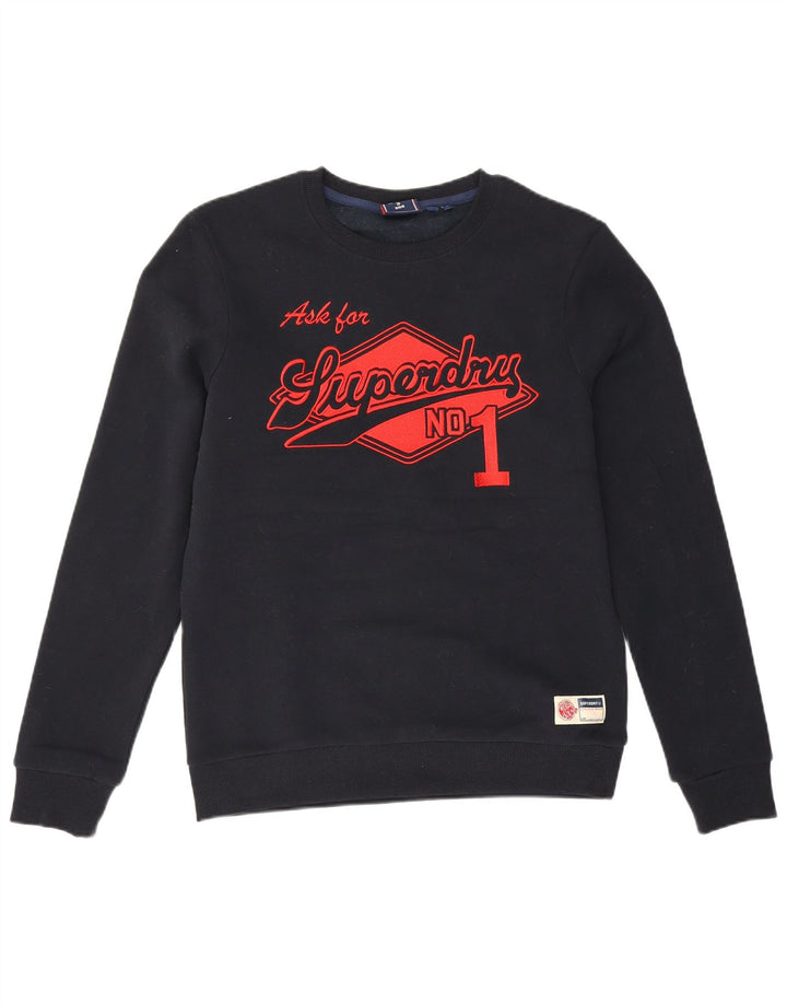 Męski sweter z grafiką Superdry, średni granatowy, bawełniany