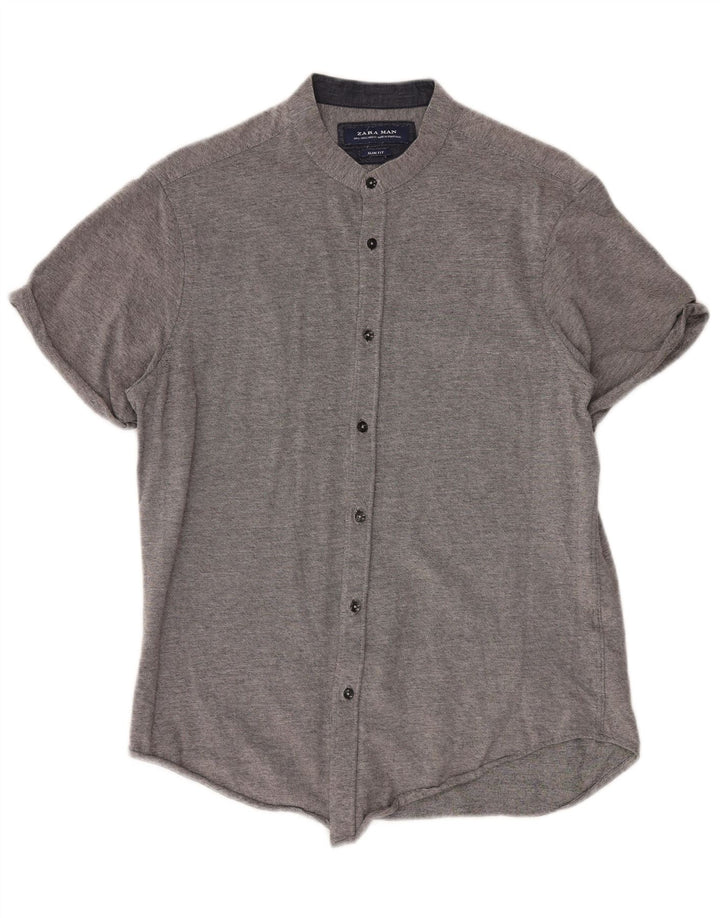 Męska koszula slim fit z krótkim rękawem Zara, duża, szara