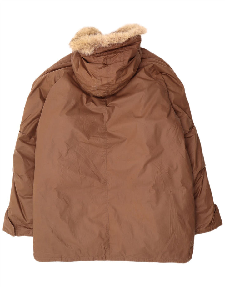 DIESEL Męski ocieplany płaszcz z kapturem UK 44 2XL Brązowy poliester