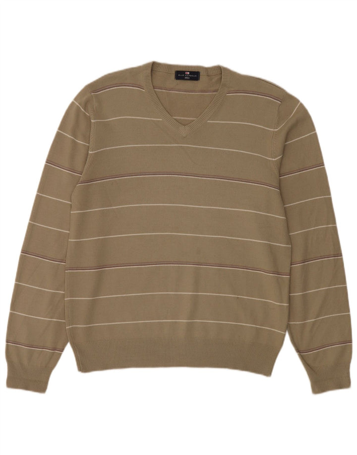 Męski sweter Marks & Spencer Blue Harbor z dekoltem w kształcie litery V, średni khaki