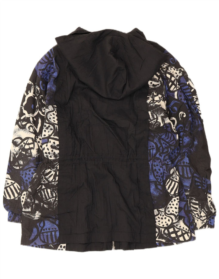 Vintage damska kurtka parka z kapturem w abstrakcyjny wzór EU 38 średnia czarna