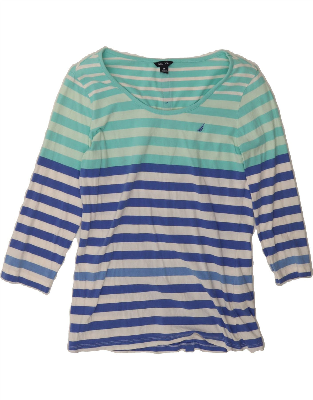 NAUTICA Womens Top 3/4 Sleeve UK 12 Medium Blue Striped Cotton Vintage Nautica and Second-Hand Nautica from Messina Hembry 
