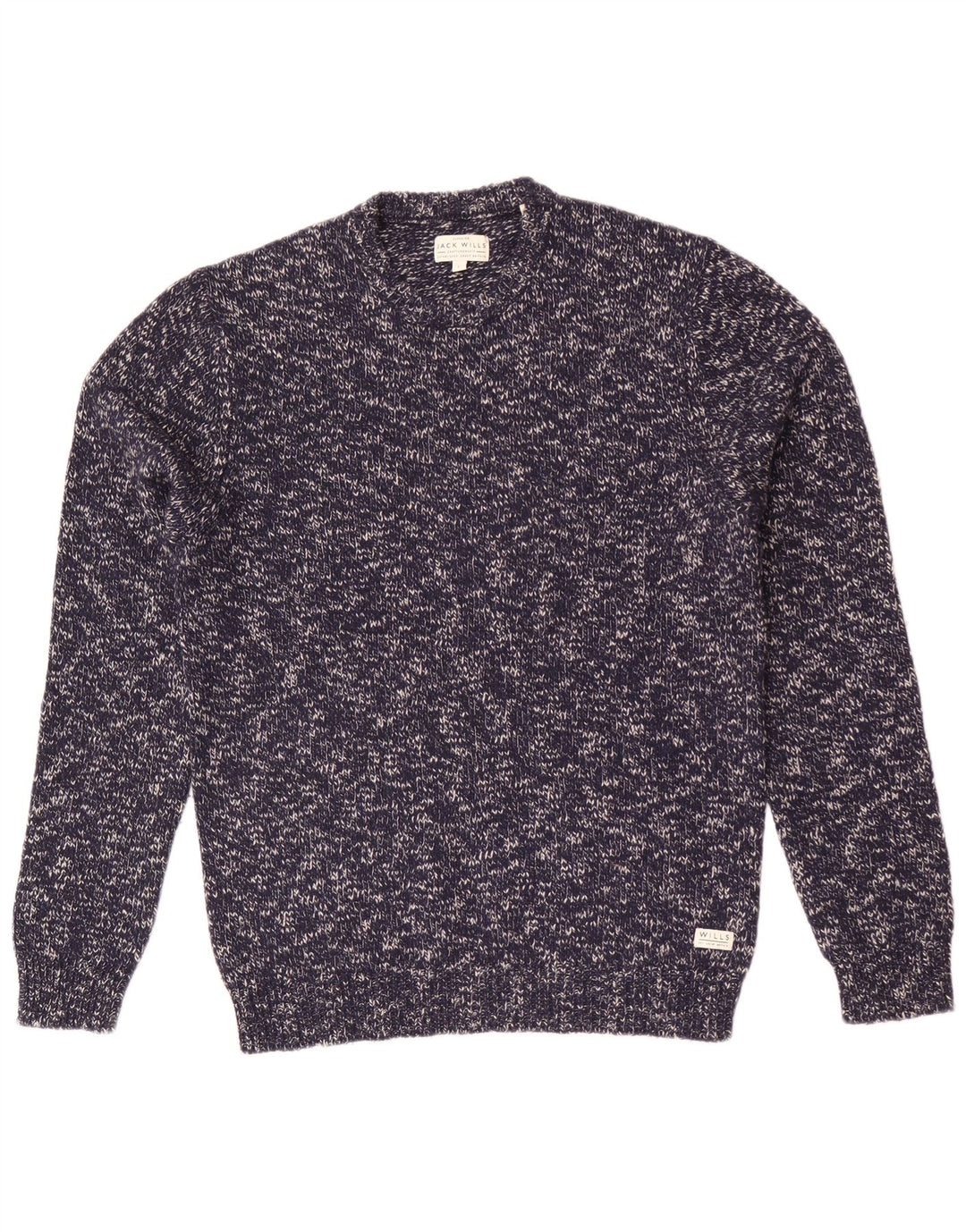 Męski sweter Jack Wills z okrągłym dekoltem, duży granatowy, nakrapiana wełna jagnięca