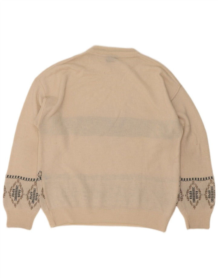 Bibo Męski sweter z okrągłym dekoltem, duży, biały Fair Isle
