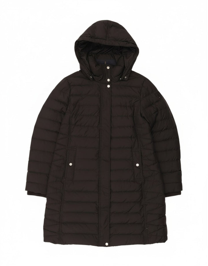 Damski ocieplany płaszcz z kapturem Tommy Hilfiger UK 14, duży, czarny poliester