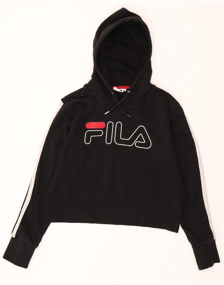 FILA Damska bluza z kapturem z grafiką, UK 18 XL, czarna, bawełniana z blokami kolorów