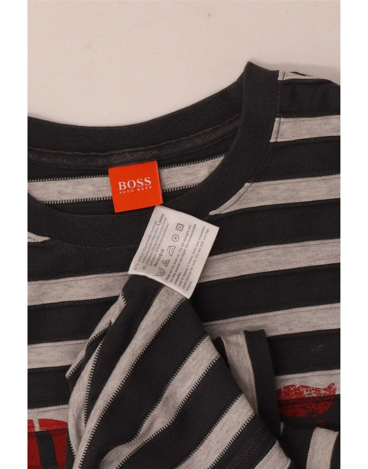 Męska koszulka z grafiką Hugo Boss, bawełniana w średnie szare paski