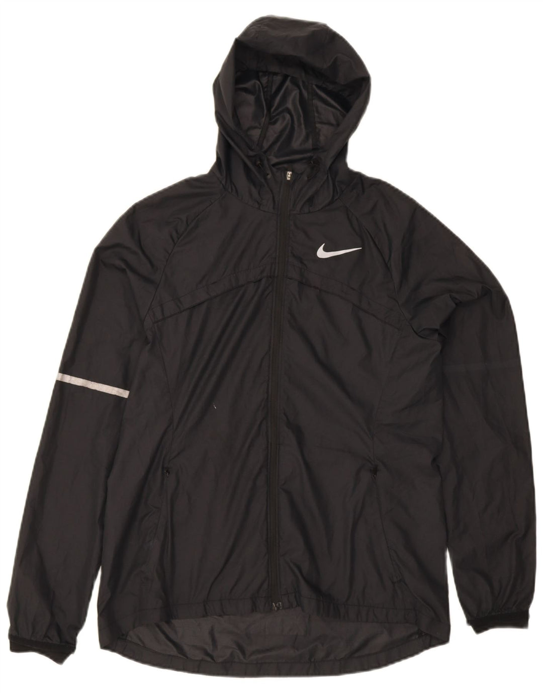 Damska kurtka przeciwdeszczowa z kapturem Nike UK 14, średnia czarna, poliestrowa, sportowa