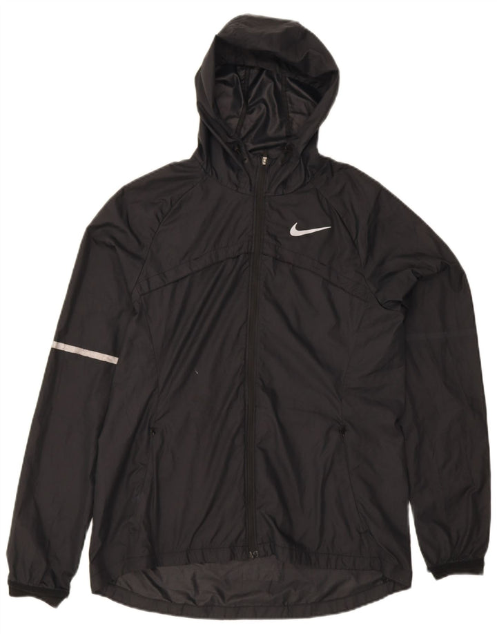 Damska kurtka przeciwdeszczowa z kapturem Nike UK 14, średnia czarna, poliestrowa, sportowa