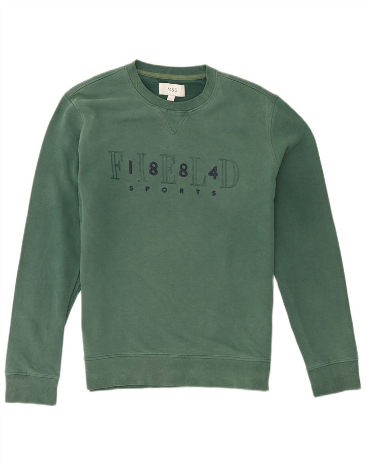Marks & Spencer Męski sweter z grafiką, średniej wielkości, zielony, bawełniany