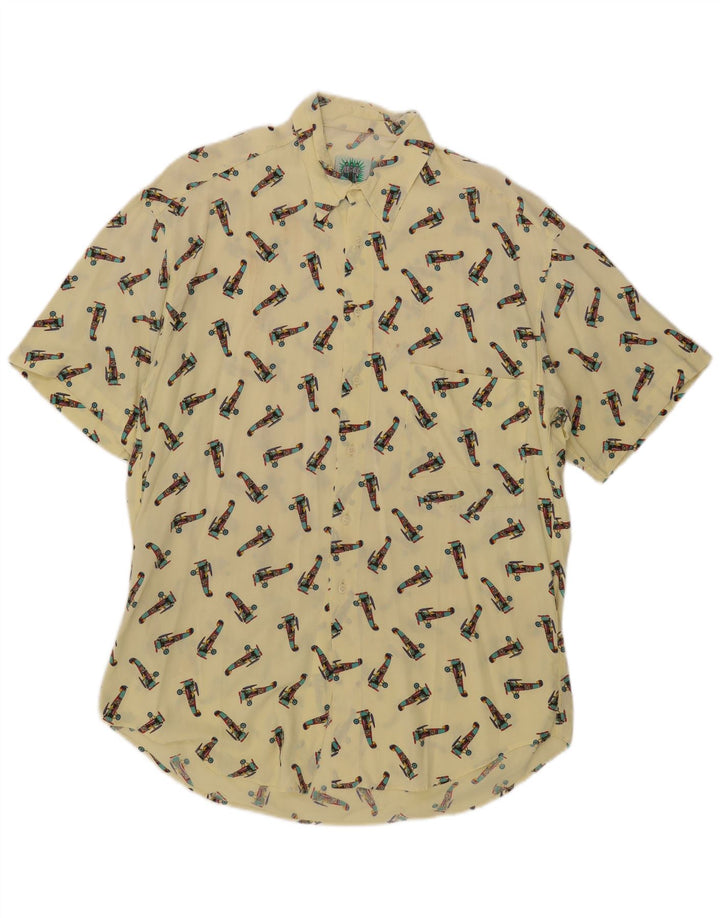 Męska graficzna koszula z krótkim rękawem w stylu vintage, XL, żółta