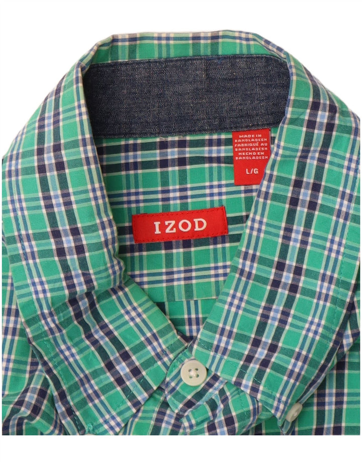 IZOD Męska koszula z krótkim rękawem, duża, zielona, bawełniana krata
