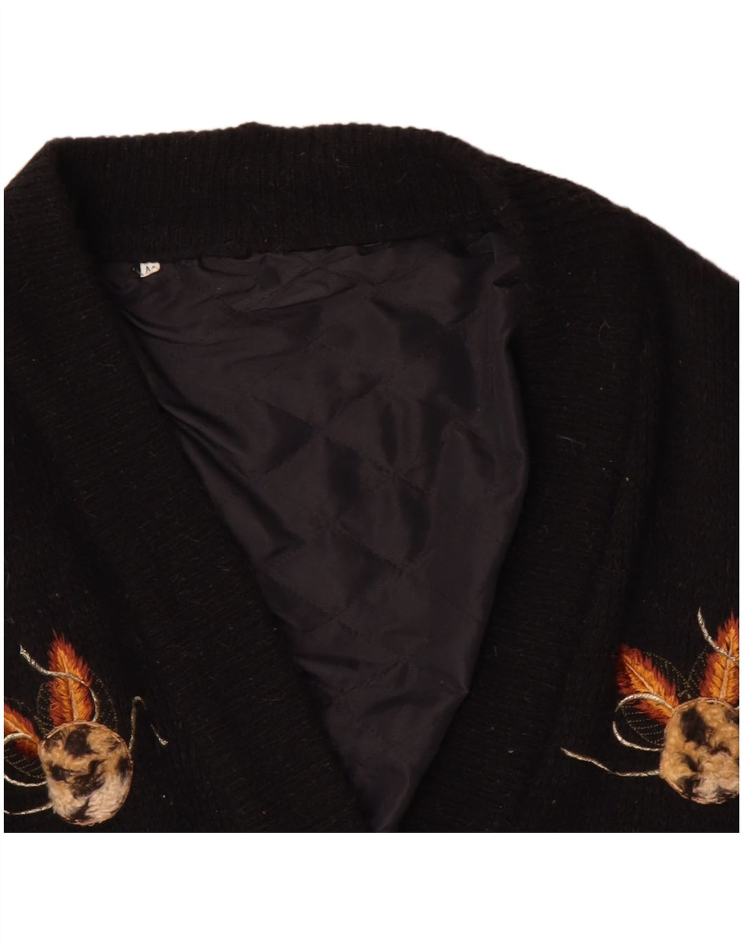 Vintage damski sweter oversize z grafiką UK 14, średni czarny