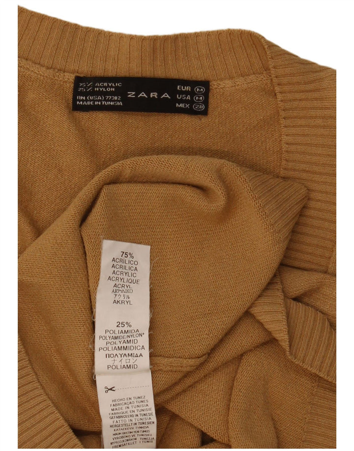 Sweter damski Zara z dekoltem w kształcie litery V, UK 12, średni beż, akryl