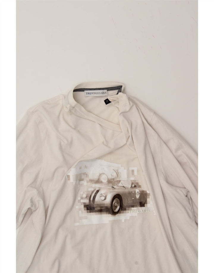 TRUSSARDI Womens Graphic Top Long Sleeve UK 18 XL White Vintage Trussardi and Second-Hand Trussardi from Messina Hembry 