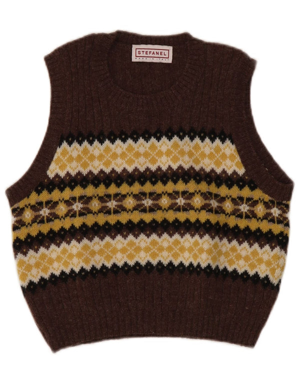 Damski podkoszulek Stefanel Crop Vest UK 10 Small Brown Fair Isle Wool