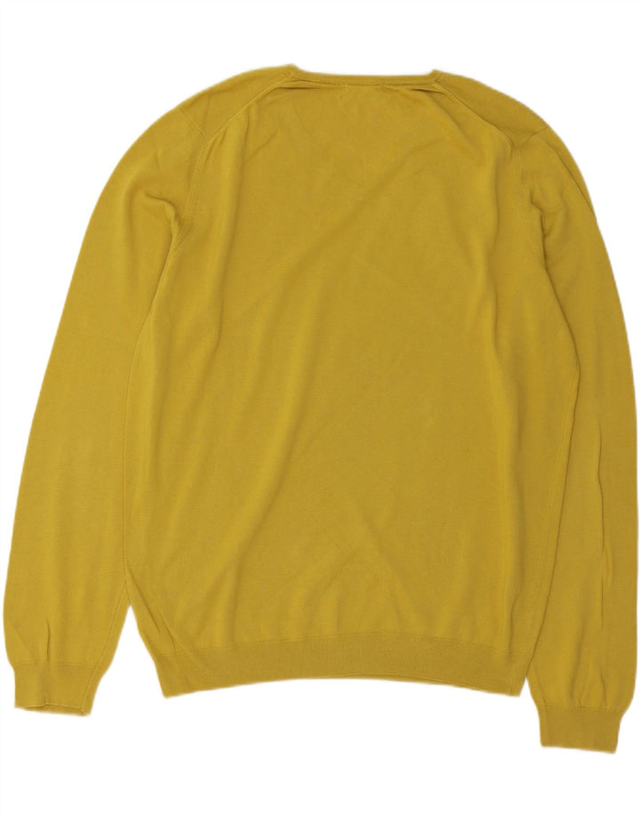 Męski sweter Massimo Dutti z dekoltem w kształcie litery V, duży, żółty, bawełniany