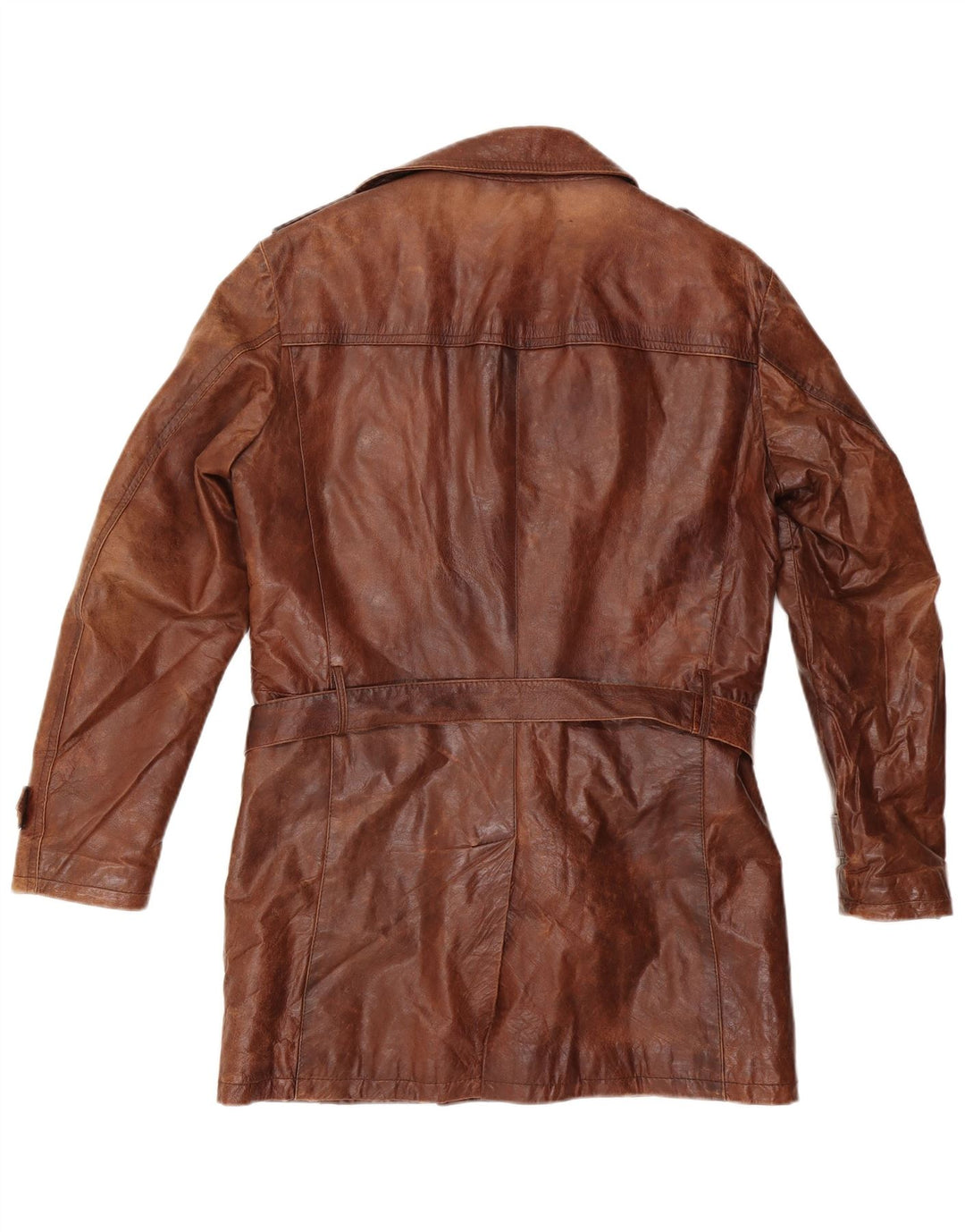 VINTAGE Męski wojskowy płaszcz skórzany z podwójnymi piersiami IT 50, duży, brązowy