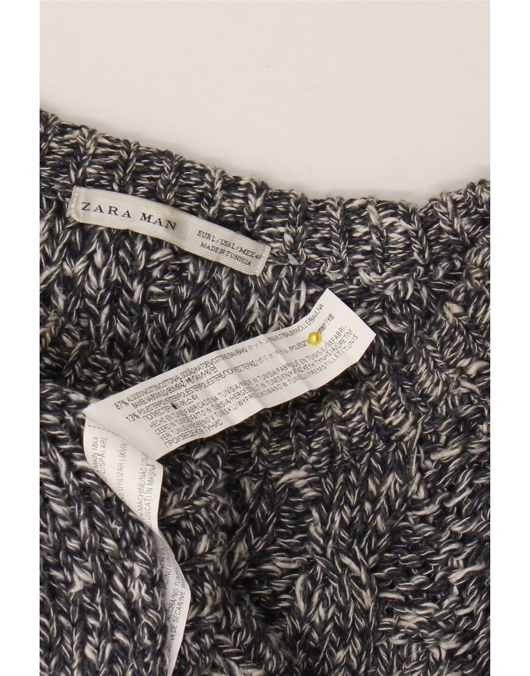 Męski sweter Zara z dekoltem w łódkę, duży, szary, bawełniany w plamki