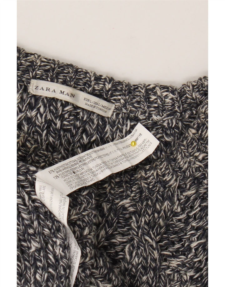 Męski sweter Zara z dekoltem w łódkę, duży, szary, bawełniany w plamki