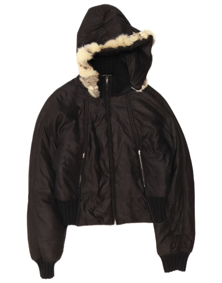 Damska ocieplana kurtka z kapturem TRUSSARDI JEANS IT 44 Średni czarny poliamid