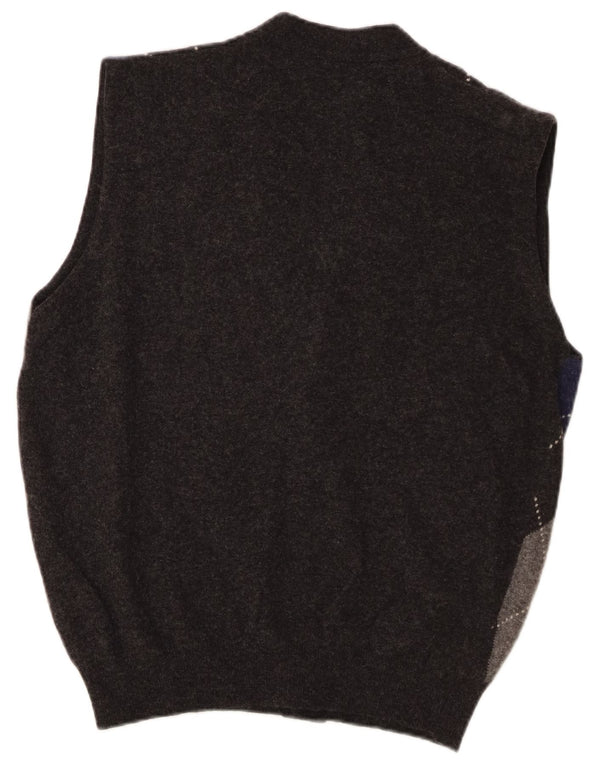 Sisley Męski sweter bez rękawów, średnioszary, Argyle/diamentowa wełna