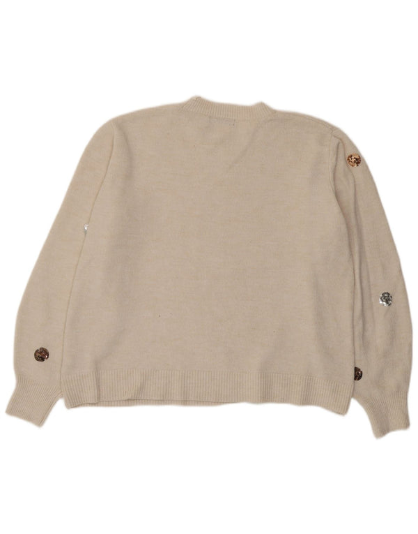 Marks & Spencer Damski sweter z okrągłym dekoltem, UK 18 XL, w kolorze złamanej bieli, w kropki