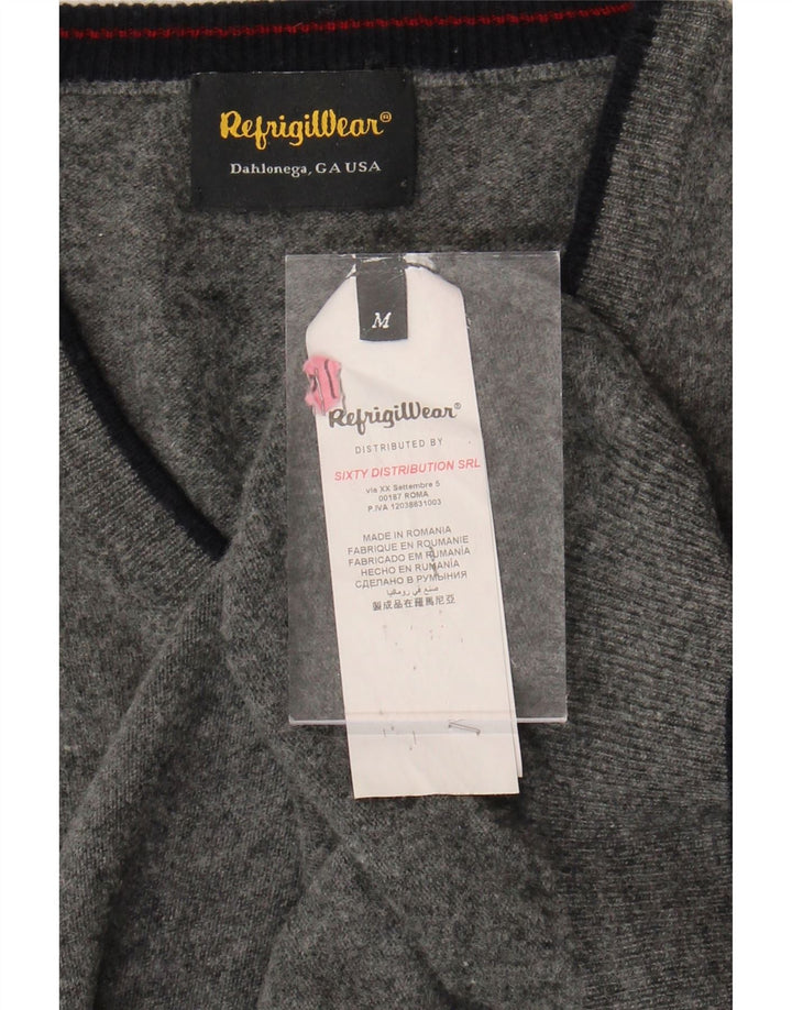 REFRIGIWEAR Womens V-Neck Jumper Sweater UK 14 Medium Grey Wool Vintage Refrigiwear and Second-Hand Refrigiwear from Messina Hembry 