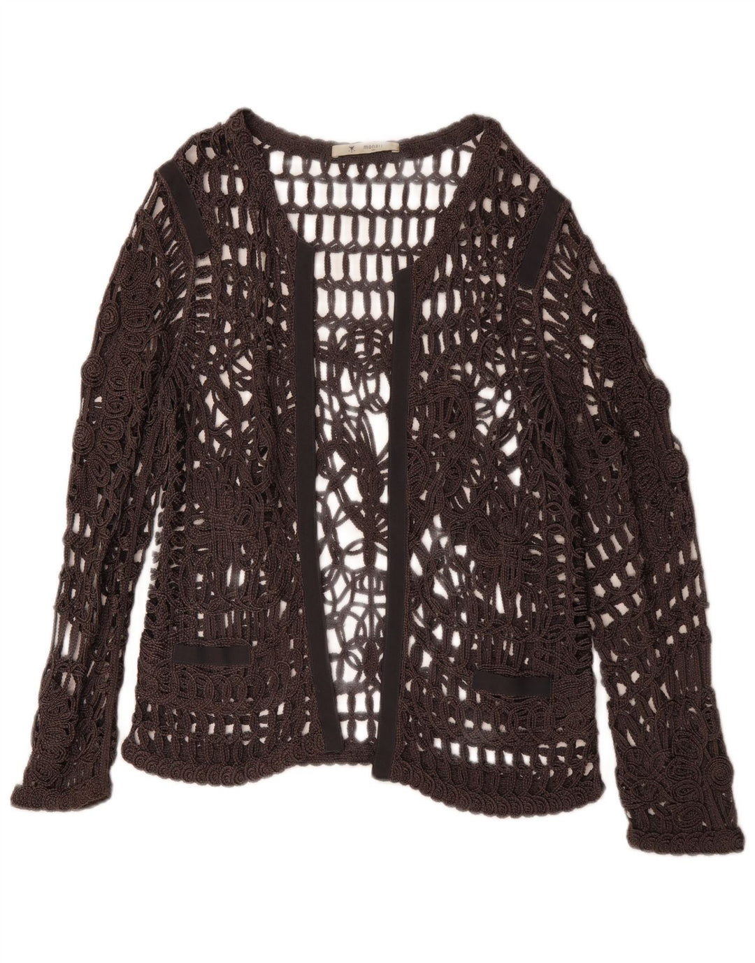 Damski szydełkowy top MONARI z długim rękawem, prześwitujący UK 14, duży, szary