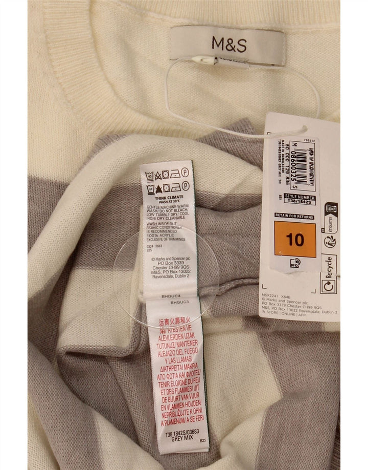 Marks & Spencer Damski sweter z okrągłym dekoltem, UK 10, w małe beżowe paski