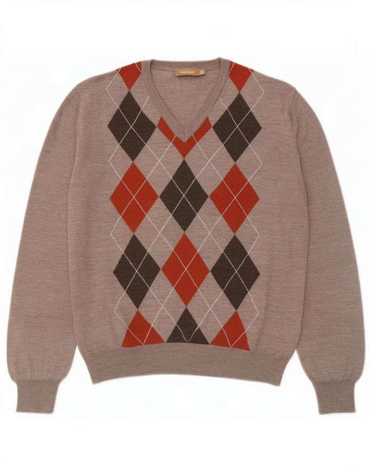 Conbipel Męski sweter z dekoltem w serek XL Szary Argyle/Diamentowa wełna