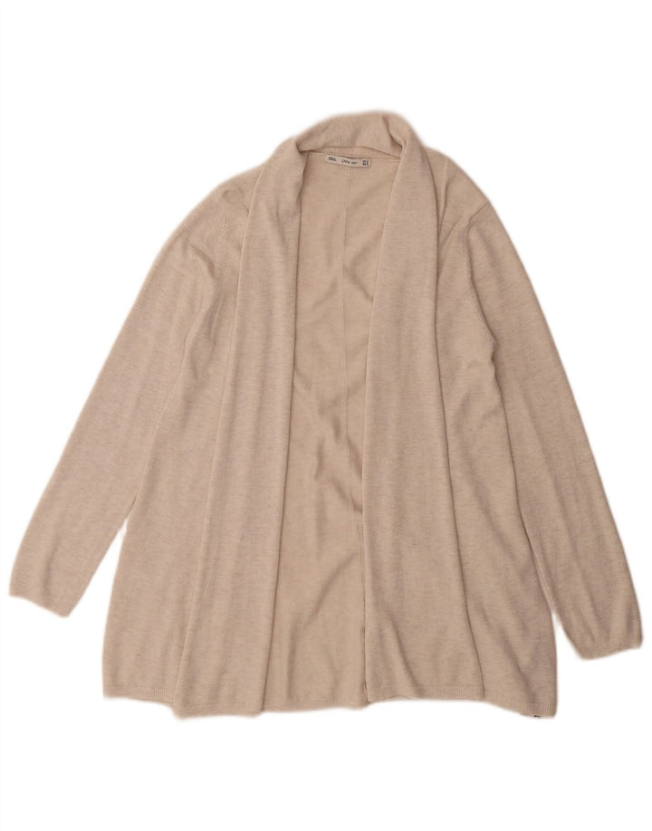 Sweter damski Zara z otwartym kardiganem UK 14 Średni beżowy wiskoza