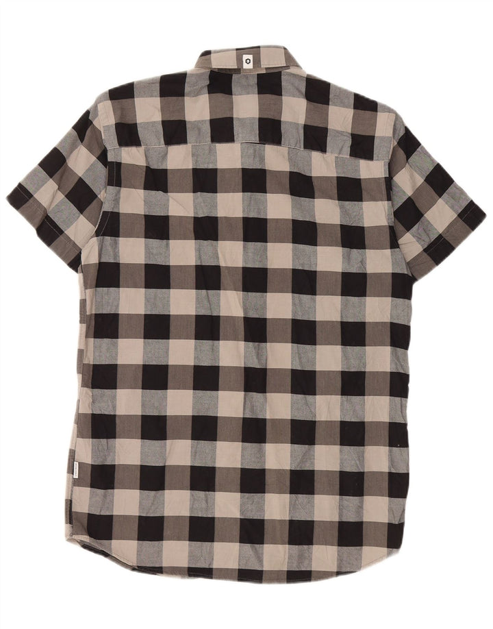 Koszula męska Jack & Jones z krótkim rękawem, slim fit, mała, szara, bawełniana krata