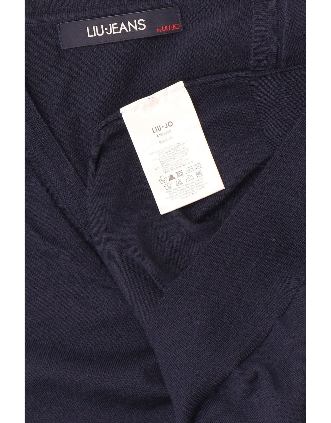 Sweter damski LIU JO z dekoltem w kształcie litery V, UK 18 XL, granatowo-wełniany