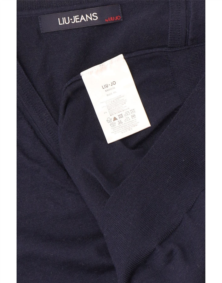 Sweter damski LIU JO z dekoltem w kształcie litery V, UK 18 XL, granatowo-wełniany