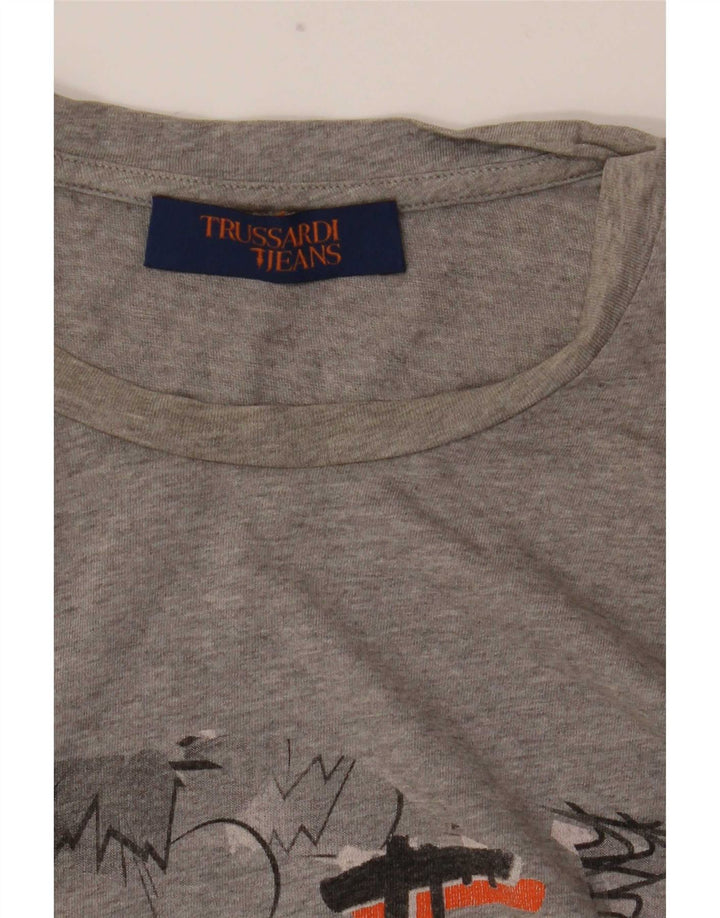 Męski T-shirt z grafiką Trussardi Jeans, mały, szary