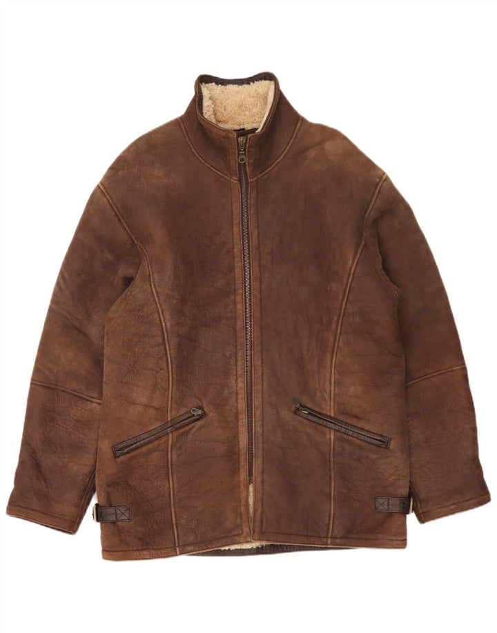 Vintage męska luźna kurtka Shearling UK 36 Small Brown