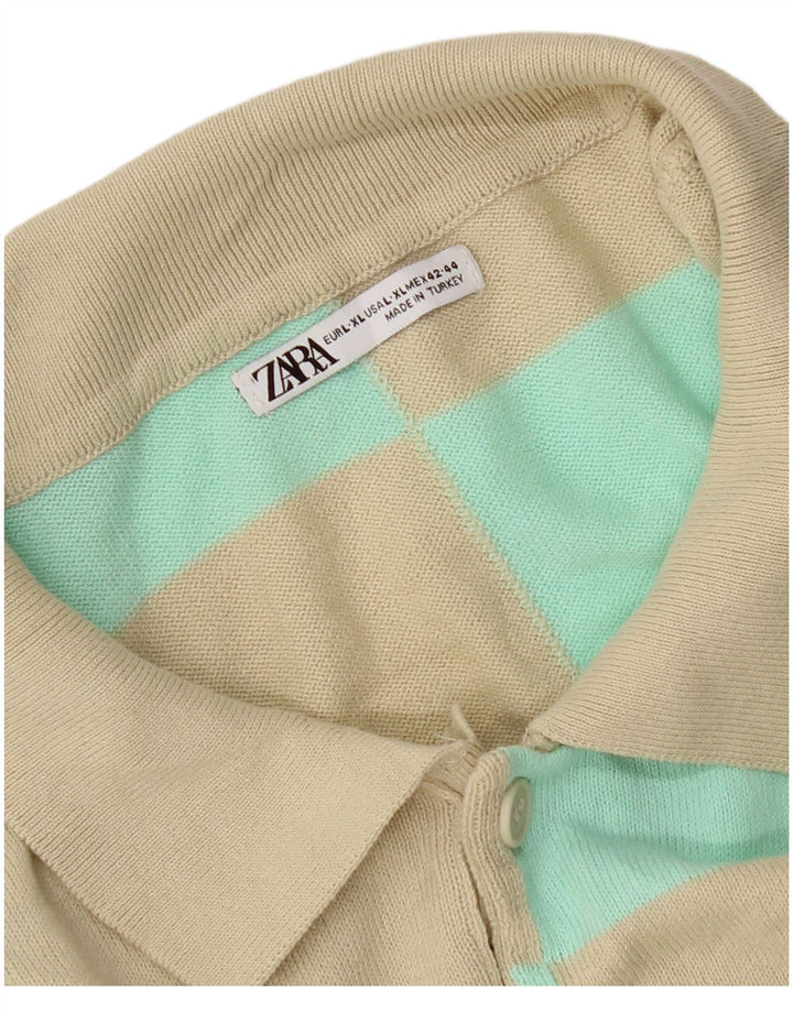 Męska koszulka polo Zara, duża, beżowa, geometryczna