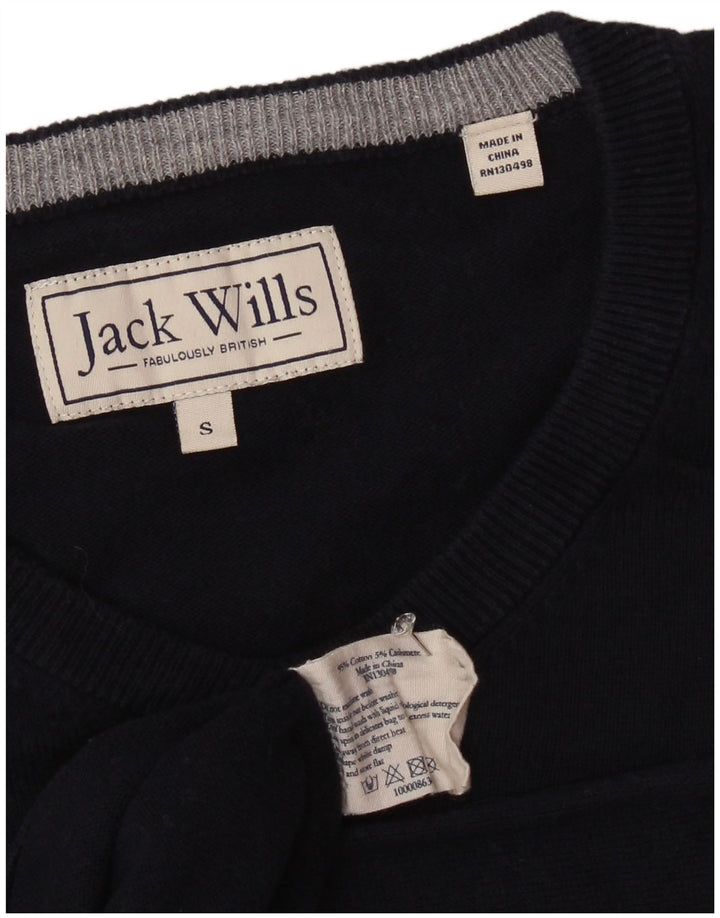 JACK WILLS Męski sweter z dekoltem w kształcie litery V, mały, granatowy, bawełniany