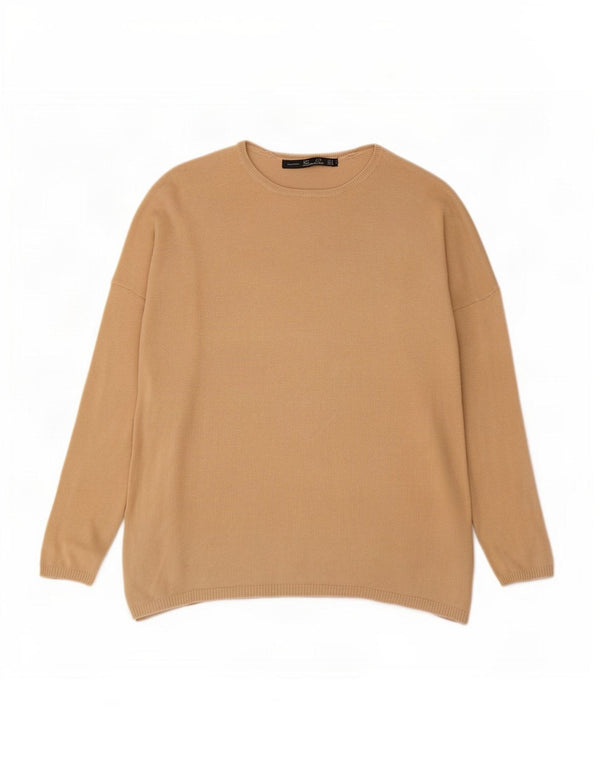 Damski sweter oversize Zara z okrągłym dekoltem UK 10 Small, beżowy, bawełniany