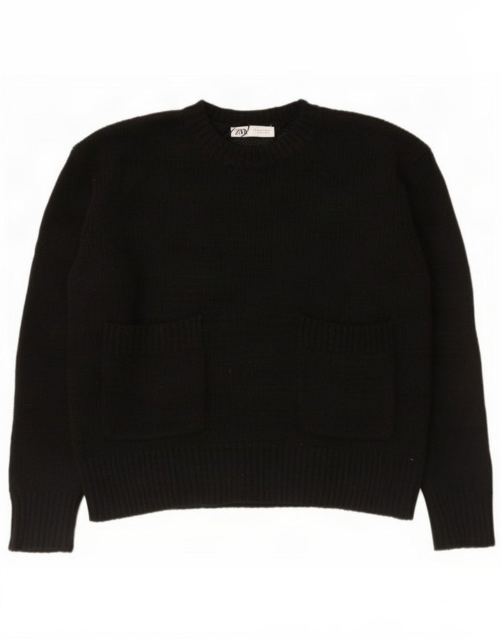 Damski sweter oversize z okrągłym dekoltem Zara UK 10, mały, czarny poliester