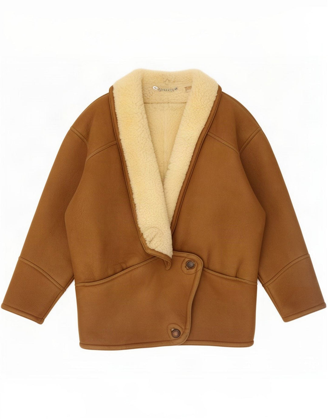 Vintage damska kurtka oversize shearling UK 14 średni brąz Colorblock