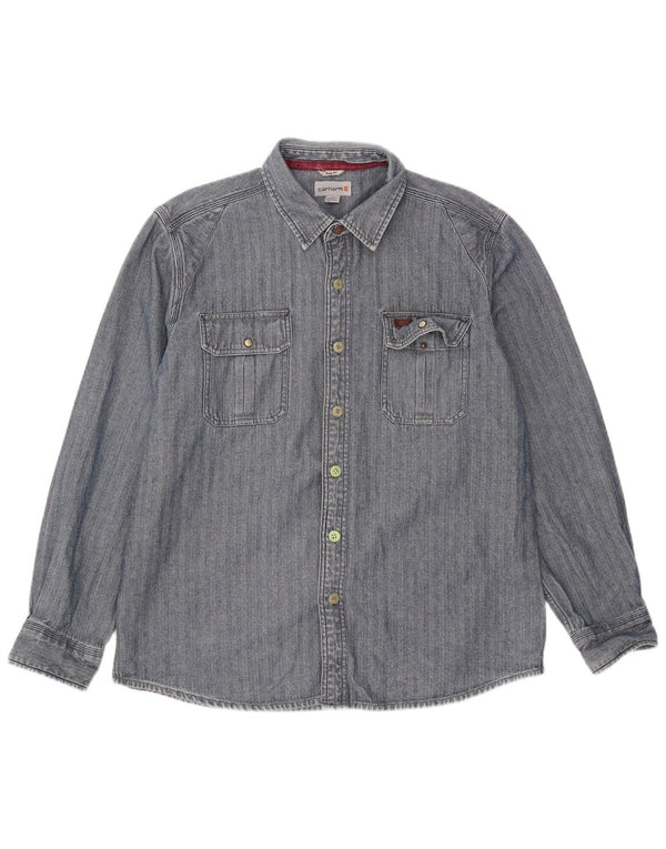 Koszula męska Carhartt Slim Fit, duża, niebieska, bawełniana w jodełkę