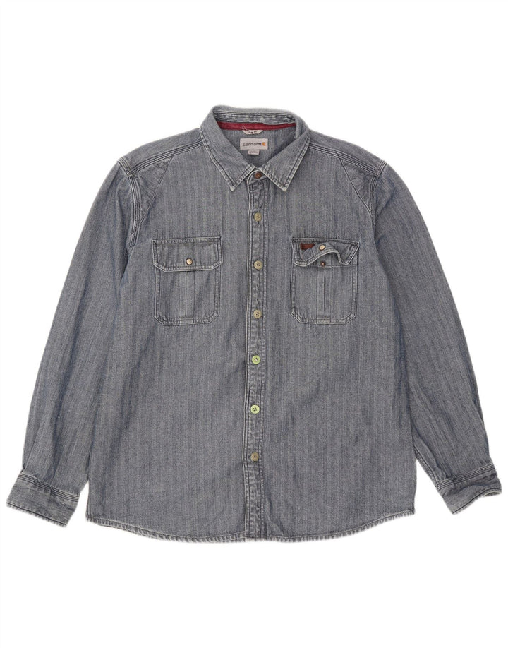 Koszula męska Carhartt Slim Fit, duża, niebieska, bawełniana w jodełkę