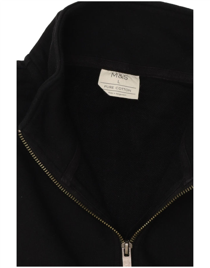 Marks & Spencer Męski sweter z zamkiem 1/4, duży, czarny, bawełniany