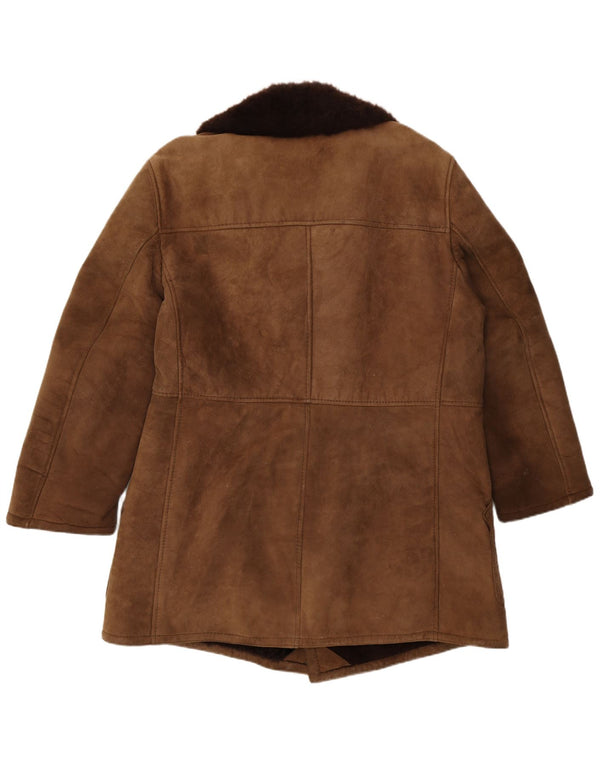 Vintage męski płaszcz z owczej skóry z podwójnymi piersiami IT 54 2XL Brązowy płaszcz z owczej skóry
